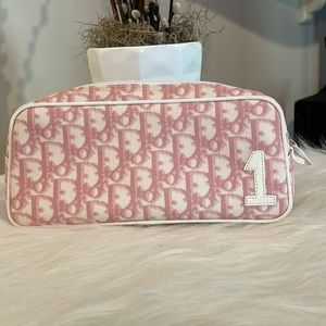 NEW vintage Y2K CHRISTIAN DIOR pink white Trotter 1 Cosmetics Bag Pouch